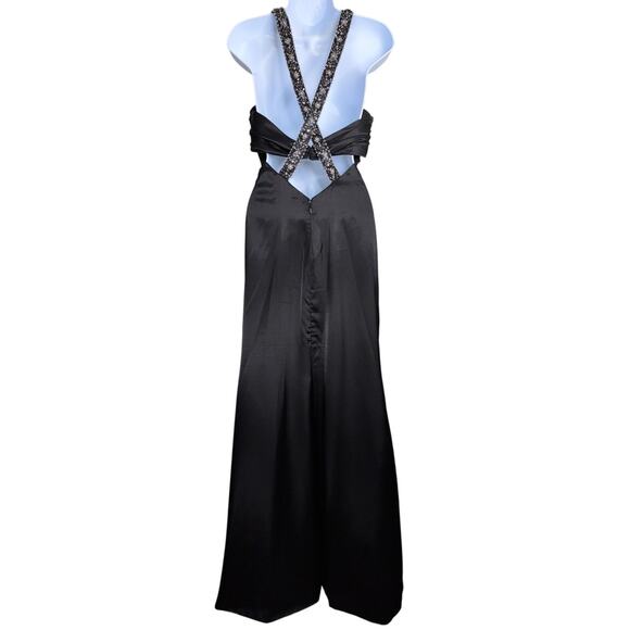 Flirt Maggie Sottero Satin Halter Open Back Evening Gown XS Beaded Glam Dress - Picture 4 of 7